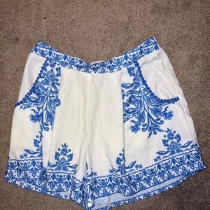blue and white embroider shorts